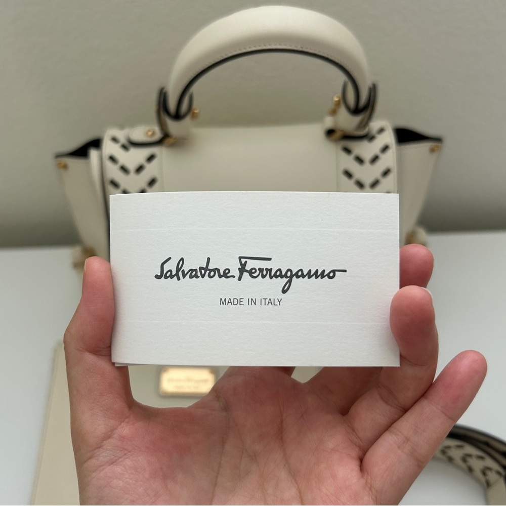 Salvatore Ferragamo Calfskin Perforated Sofia Satchel in Ivory with Dust Bag - Picture 10 of 16